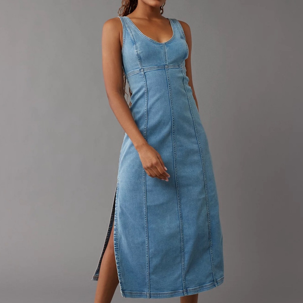 American Eagle Outfitters Light Blue Denim Midi Dress